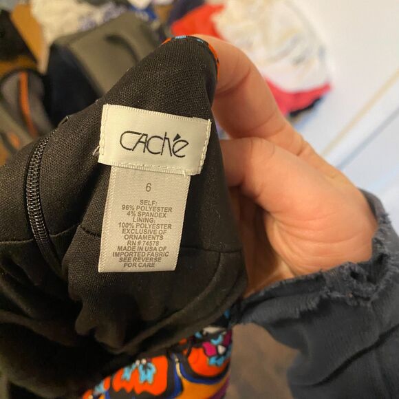 Y2K Cache size 6 Halter Colorful Loud Print with Gold Accents Summer Mini Dress - Picture 6 of 8